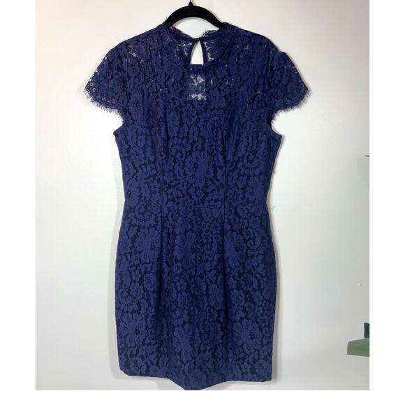 Keepsake Dress Mini Short Elegant Navy Lace Sheath Cocktail Sheath Large - Picture 2 of 12